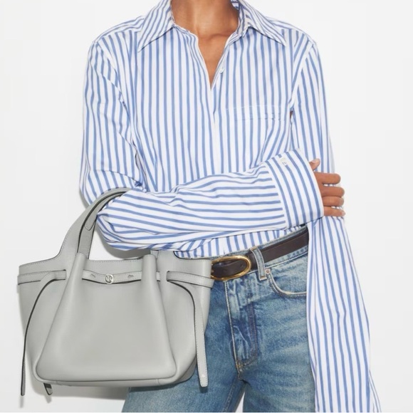 Authentic TORY BURCH Small Romy Tote Handbag Crossbody, Light Granite - Picture 14 of 15